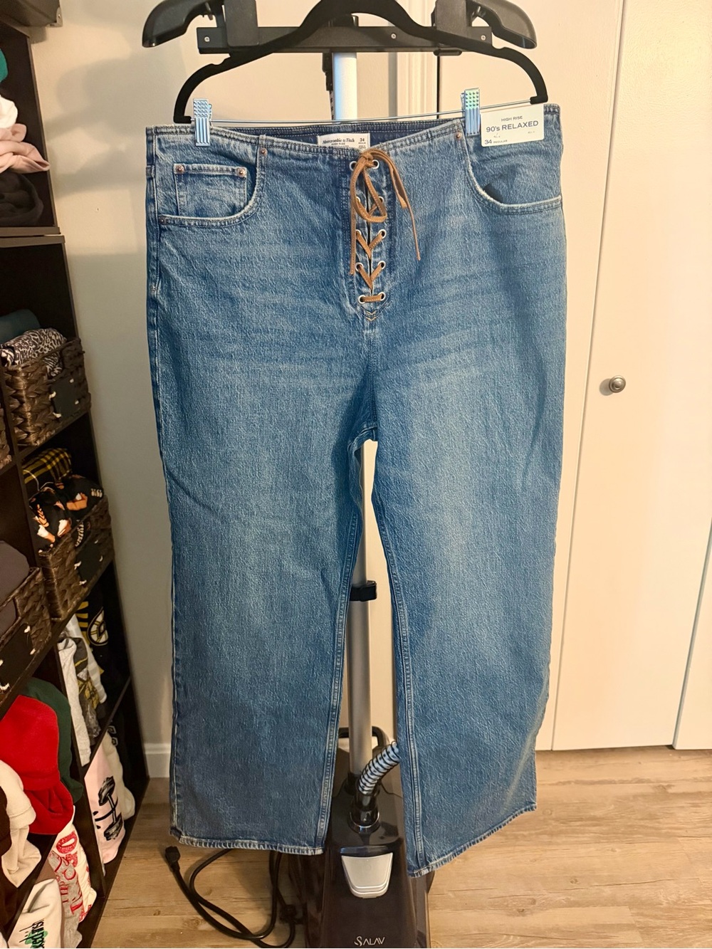 Abercrombie & Fitch Light Blue High-Rise Lace-Up Jeans